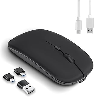 ZAIBIER Rechargeable Wireless Mouse For Laptop Bluetooth, 2.4Ghz Laptop Mouse With 2 USB A To USB C Adapters USB Mouse 3 Buttons 800-1600 Dpi Noiseless Wireless Laptop Mouse Computer Accessories