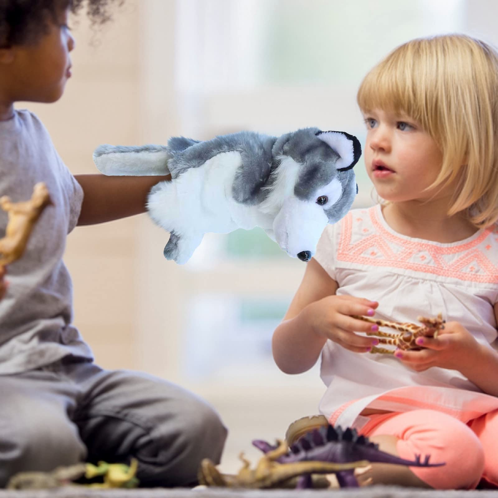 Marionnette à Main Loup Gris – Peluche 27 Cm – Jouet éducatif Maternelle – Cadeau Calendrier De L'Avent – Dès 3 Ans