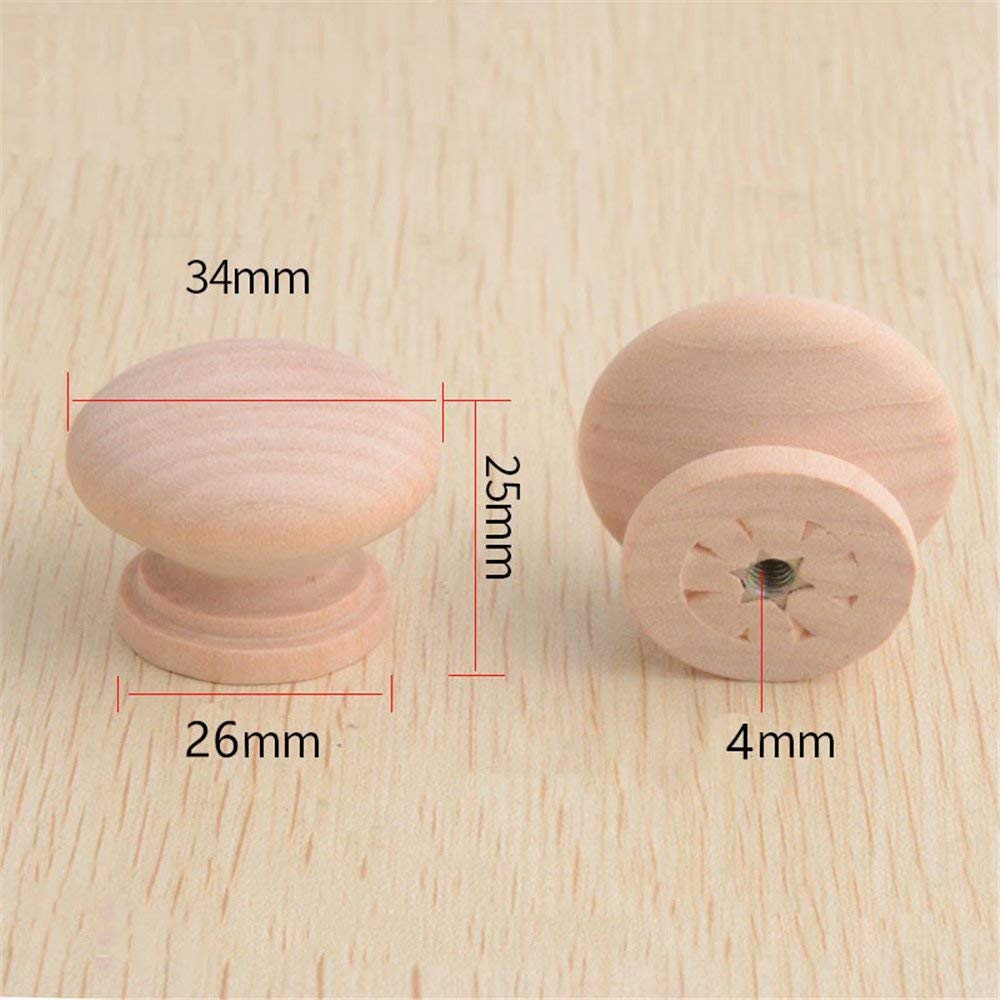 20 pomelli rotondi in legno per mobili, mobili, cassetti, pomelli per cassettiera, forma a fungo, diametro 34 mm, altezza totale 25 mm (naturale non verniciato)