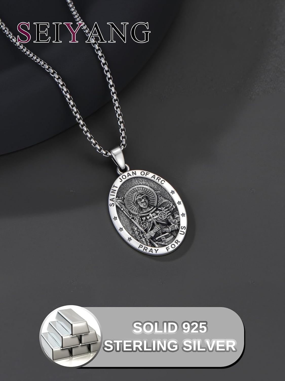 Seiyang Saint Necklace 925 Sterling Silver Patron Amulet Medal Jewelry for Men Women (with Gift Box)