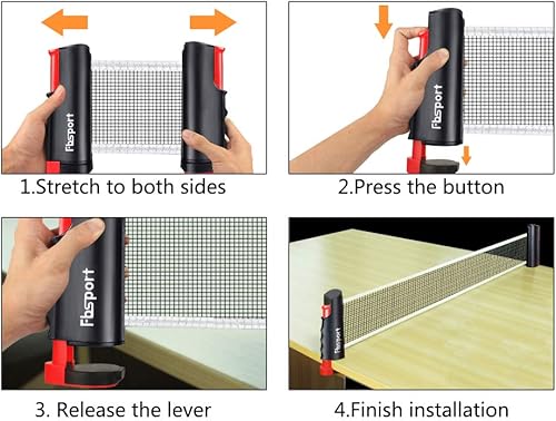 Miniatura 8 de FBSPORT Juego de paletas de ping pong, juego de tenis de mesa portátil con red retráctil, 2 raquetas, 6 pelotas y bolsa de transporte para niños y