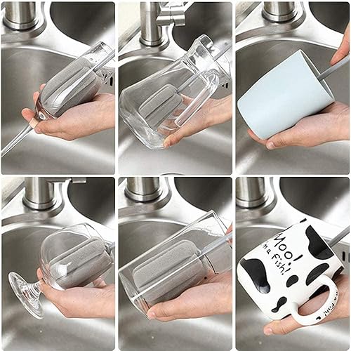 Miniatura 6 de 4 cepillos de limpieza suaves grises para botellas, incluyendo 10 y 15 pulgadas con mango para limpiar copas de vino, tazas, ollas, jarrones y más