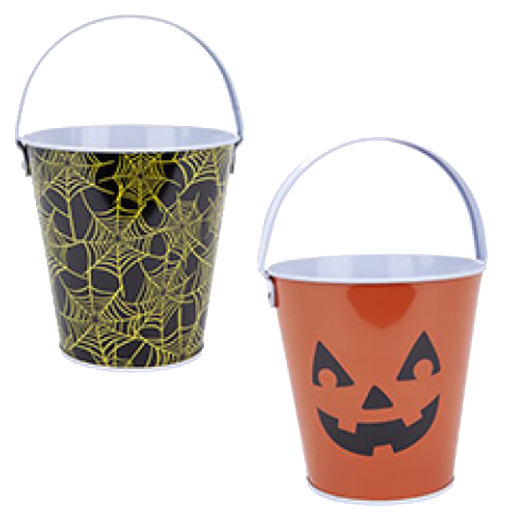 Widdle Gifts Halloween Mini Metal Bucket Set of 2 - Pumpkin/Spider Web