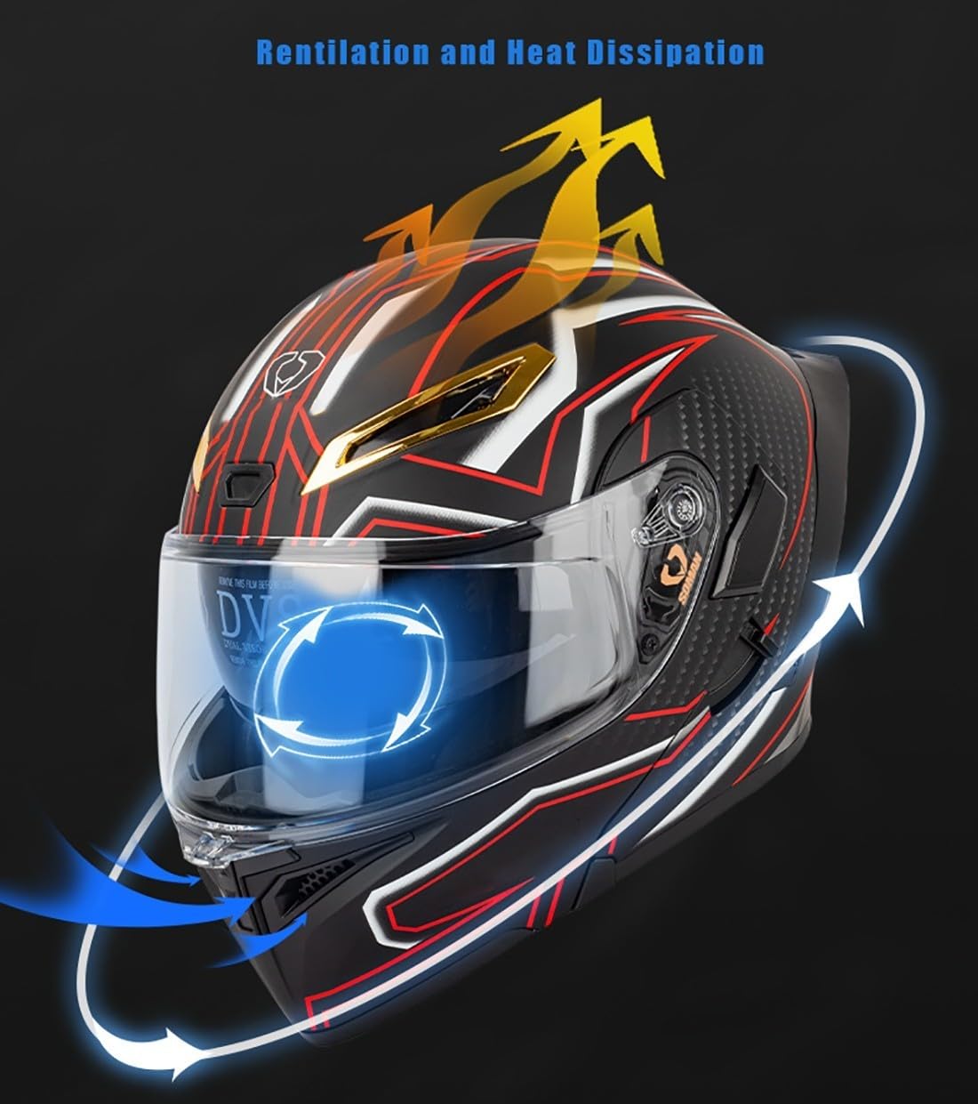 Moto Flip Up Casco Modulare, Casco Full Face Casco Modulare ECE Approvato Pieghevole Modulare Integrale Caschi Moto Con Doppia Lente, S ~ XL