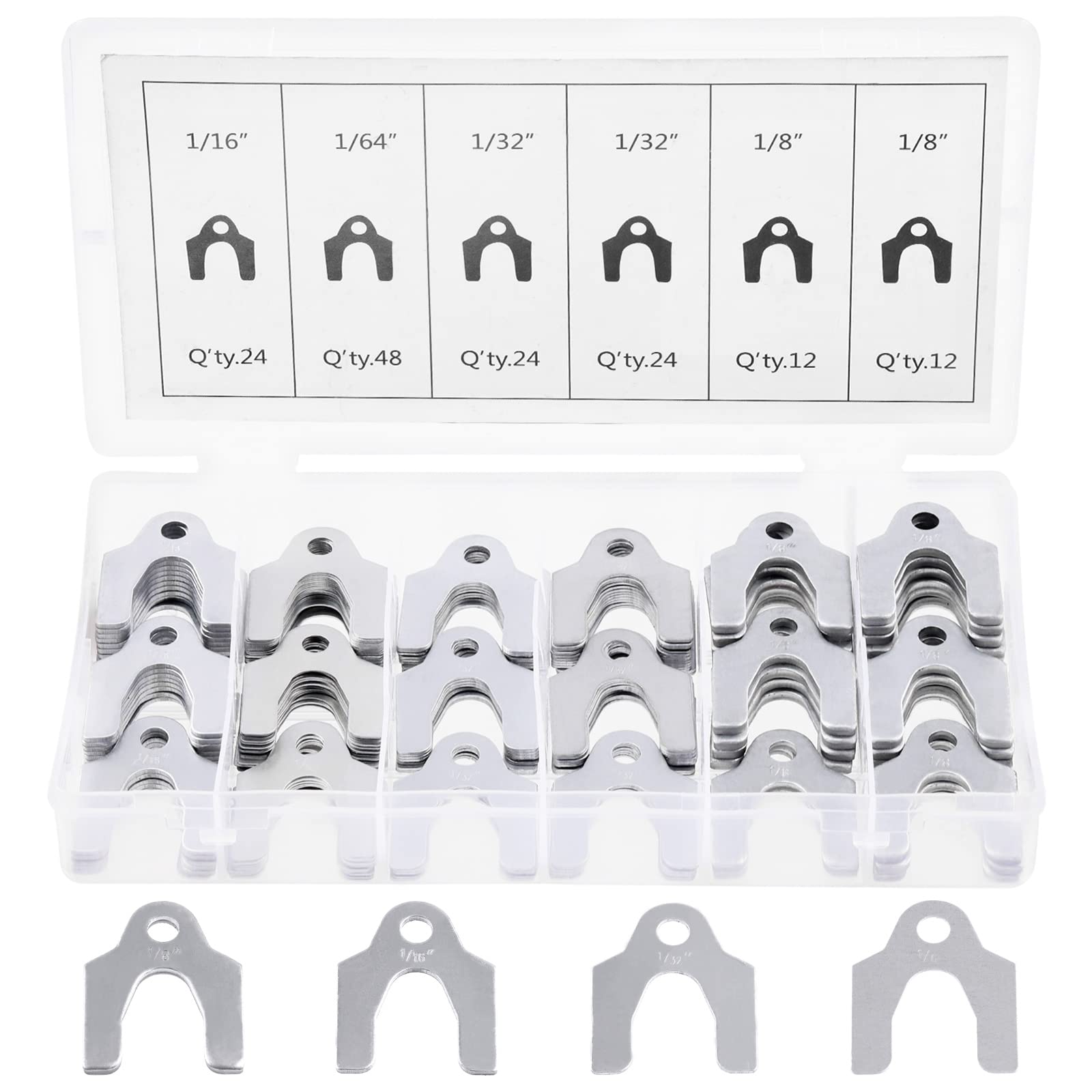 Swpeet 144Pcs 4 Sizes 1/64" 1/32" 1/16" 1/8" Auto Alignment Body Shim Assortment Kit With a Storage Box, Perfect for adjusting Body Parts or Camber