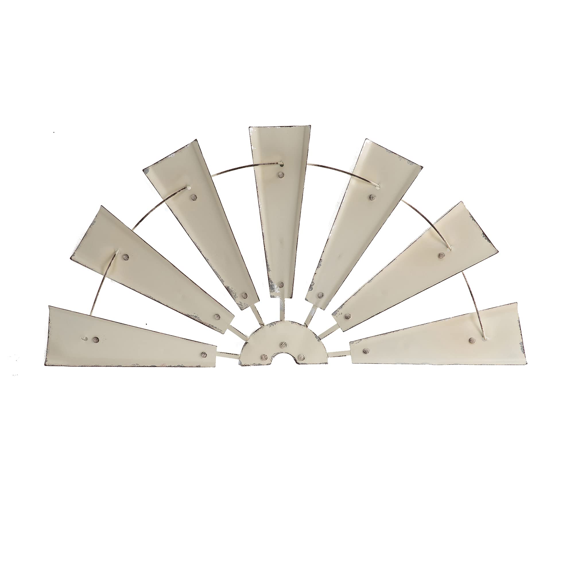 Glitzhome 32" Rustic Galvanized Metal Half Windmill Wall Sculpture Farmhouse Wall Art Home Decor, Beige 32"L Beige
