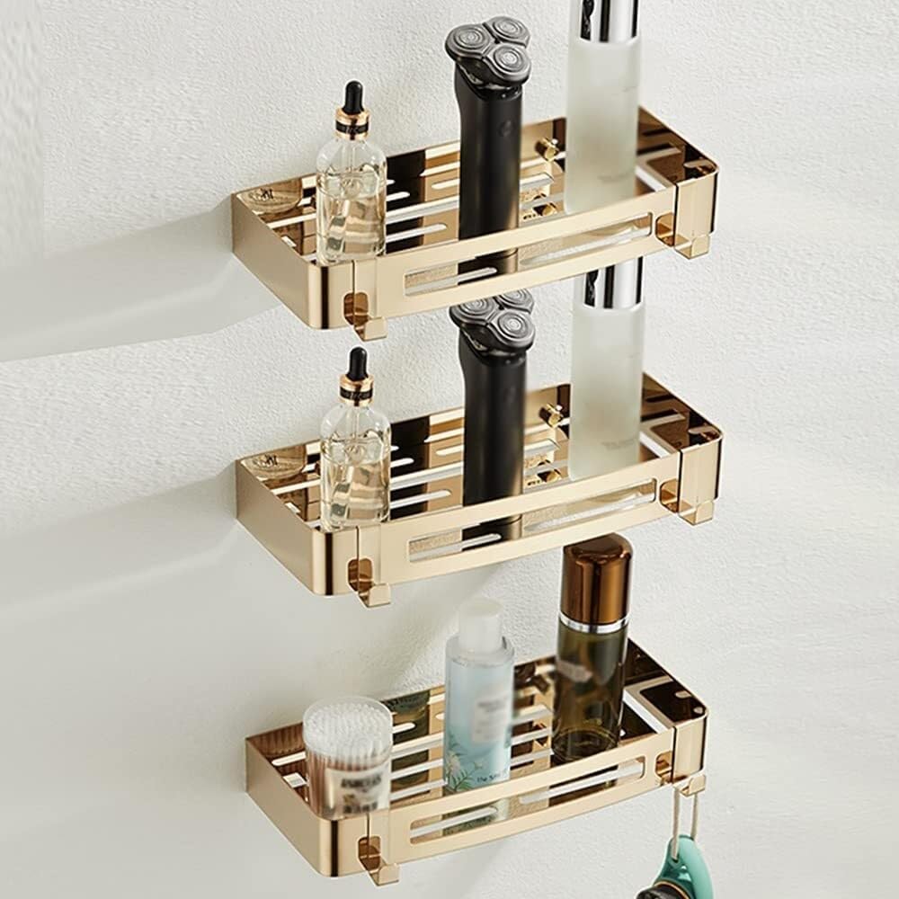 WDSOPK Wall-Mounted Corner Shower, Gold 1-Tier, Ideal For Shampoo & Shower Gel, Includes Hooks, Perfect For Kitchen Bottles & Condiments.,Gold 1 Layer (Golden3 Layer)