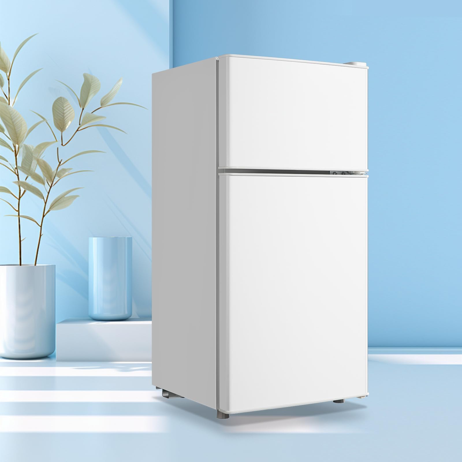 TACOOL 2.4 Cu.ft Double Doors Mini Fridge with Freezer Suit for Apartment Bedroom Office White