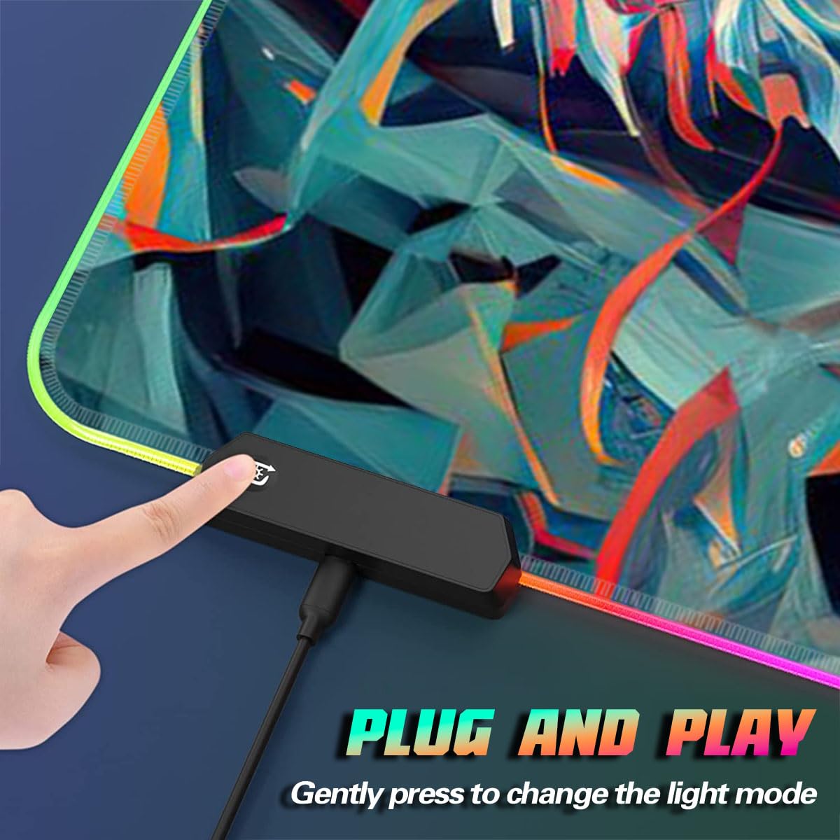 HEYCE Tappetino per mouse grande con scritta "The powerful Tiger ROG Extended Large LED Gaming Mouse Mat con bordi cuciti (60 x 35 x 0,3) cm, accessorio per scrivania per PC e ufficio