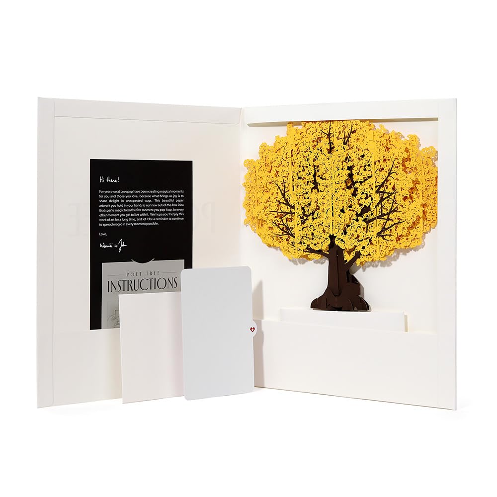 Lovepop Decoración de papel desplegable diaria para ella y él, tarjetas de felicitación 3D para niños, niñas, hombres, mujeres, árbol amarillo gingko, decoración de 12 pulgadas, tarjeta de notas en
