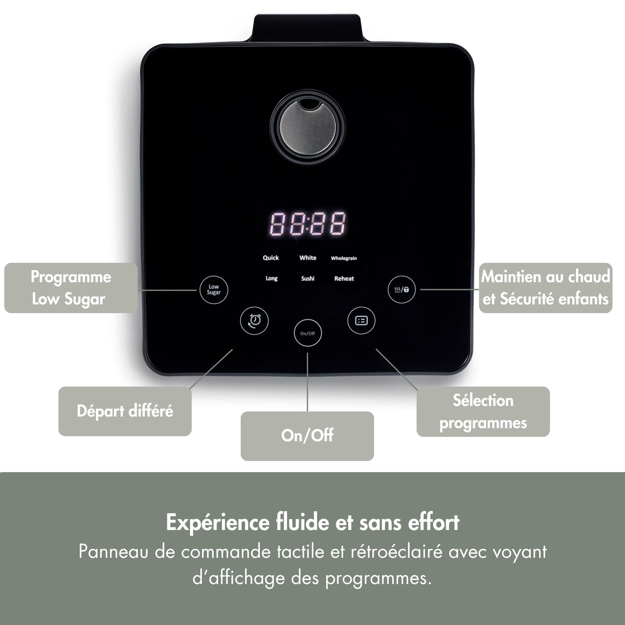 riviera&bar Cuiseur à Riz Low Sugar – Réduction de l'Amidon – 5 Programmes de Cuisson – Cuve Inox Sans Revêtement – Maintien au Chaud jusqu'à 24 h – Compatible Lave-Vaisselle