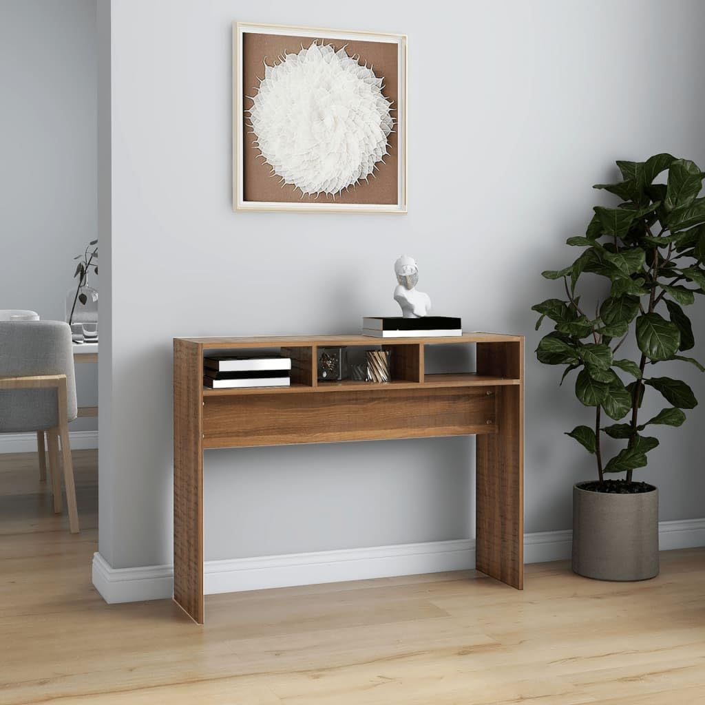 Konsolentisch, Eiche, Braun, 105 x 30 x 80 cm, aus Holz, praktischer Eingangstisch für Wohnzimmer, Flur oder Büro, glatte Oberfläche, leicht zu reinigen mit einem feuchten Tuch, inkl