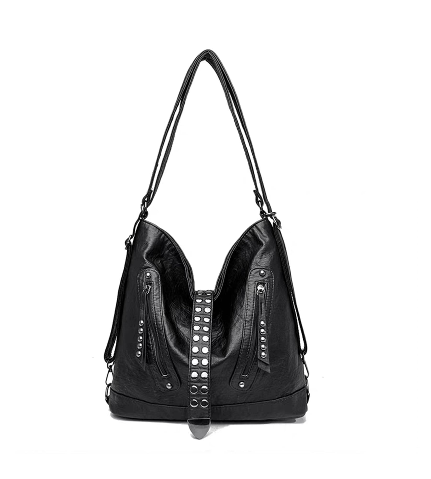 KingTo 2-in-1 Convertible Backpack Purse, Rivet Tote Shoulder Bag for Women (black)
