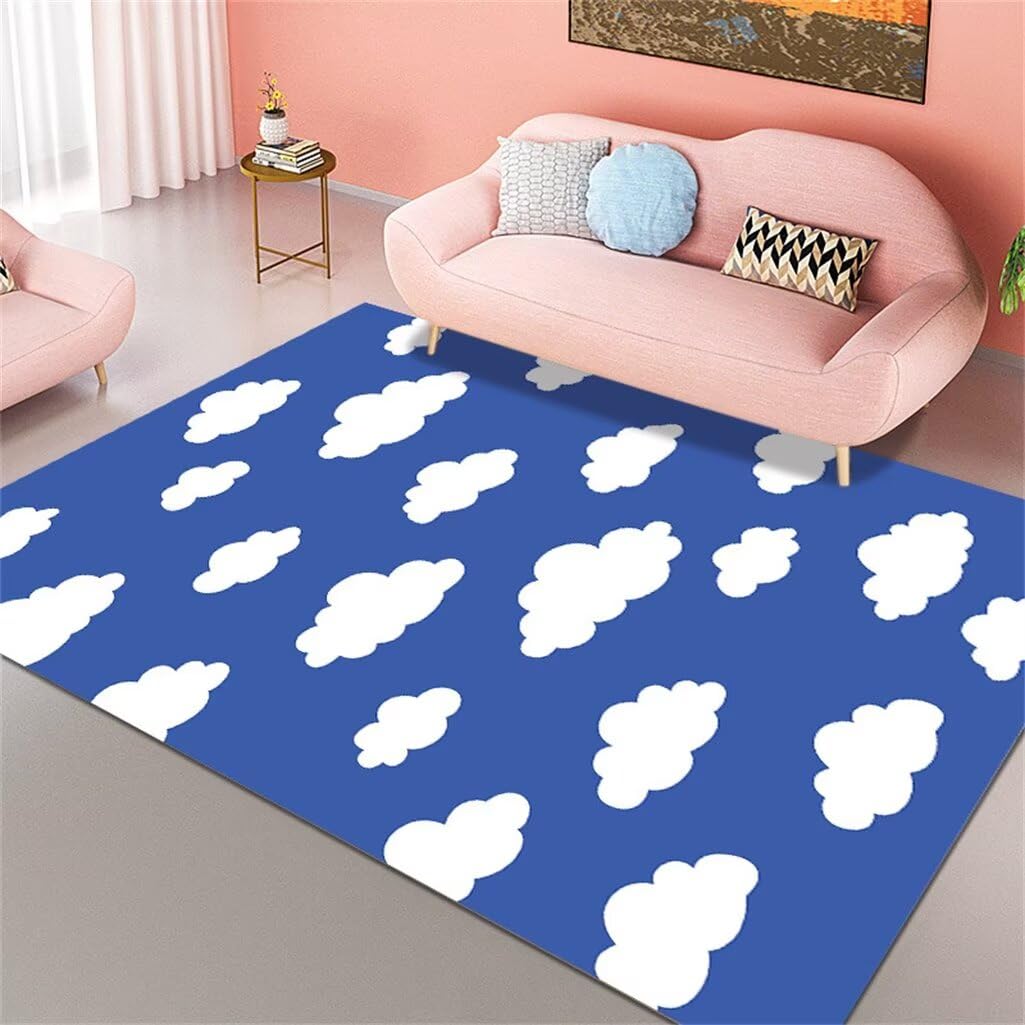 Grand Tapis Chambre Tapis Court En Velours Tapis Rectangulaire Facile À Nettoyer, Tapis Bleu De Chambre À Coucher, Antidérapant Et Antichute Chambre Parentale Decoration 100X200Cm 3Ft 3.4''X6Ft 6.7''