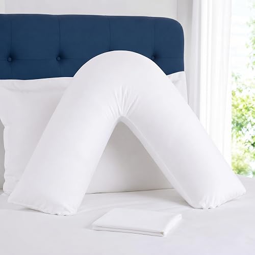 ELITLUX V Pillow with Pillowcase 75cm x 35cm – Hypoallergenic V Shaped Support Pillow for Pregnancy, Nursing & Maternity – Ideal for Neck, Back & Head Support – Machine Washable (White)