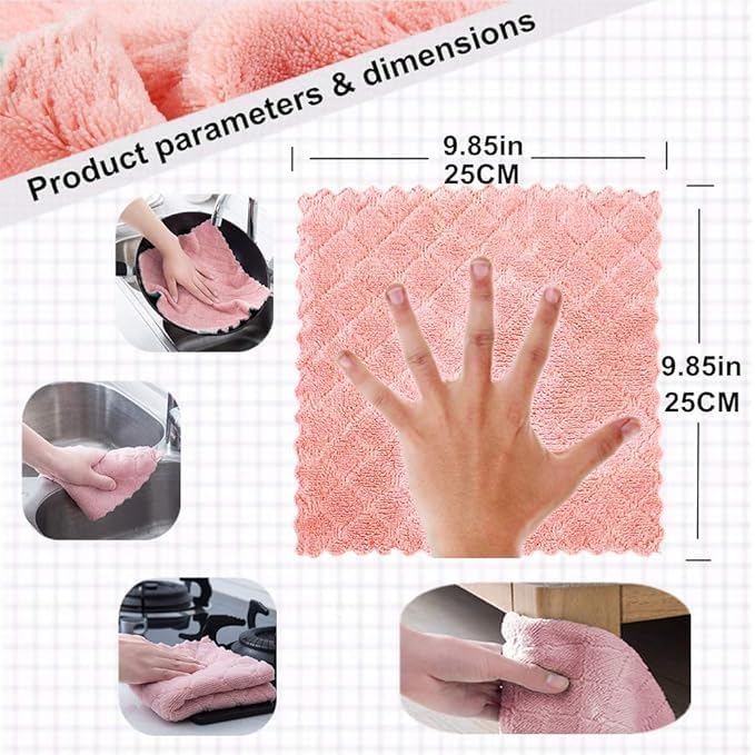 Image of Kitchen Cloth Dish Towels, Microfiber Cleaning Cloth Double-Sided Dish Drying Towel Reusable for House Furniture Table Kitchen Dish Window Glasses 9.85X9.85in (5 PIS)