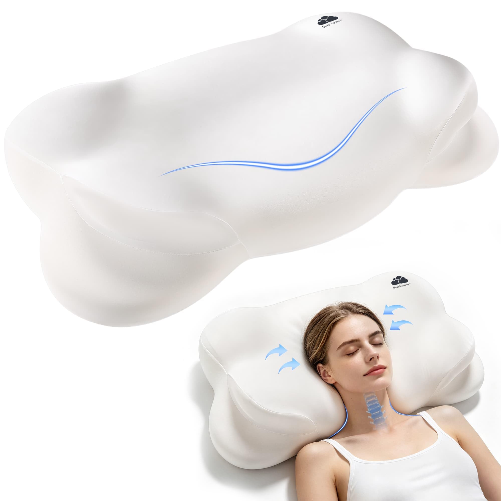 Photo 1 of Mellow Cloud Pillow (2026 Upgraded) – Ergonomic Cervical Support Pillow, Dual-Sided Firmness for Neck Alignment, Breathable Memory Foam with Washable Cover for Side/Back Sleepers, Queen Size
