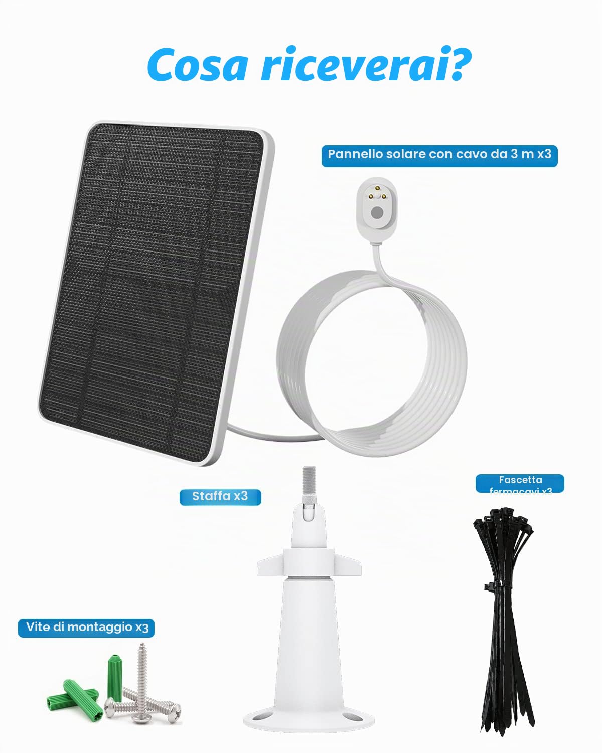 Caricatore del modulo solare, compatibile con Arlo Ultra/Ultra 2/per 4/per 3 telecamera di sicurezza dei proiettori, celle solari da 5 V/4 W, caricabatterie IP65, staffa regolabile, 3 pacchetti