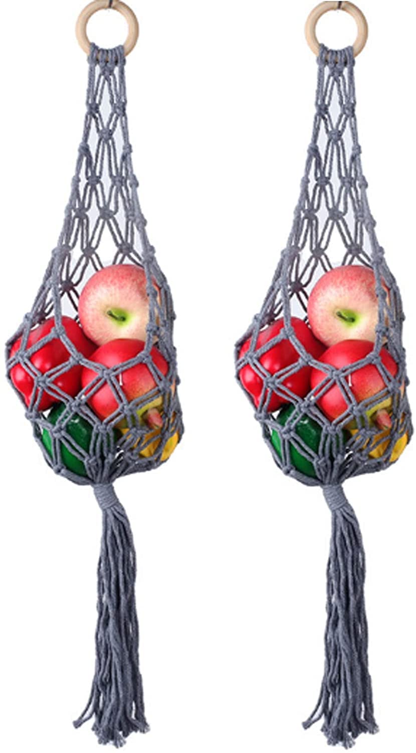 Cesto Di Frutta Appeso In Macramè A Un Livello - Bohémien In Cotone Con Gancio, Per Cucina E Bagno, Regalo Donna