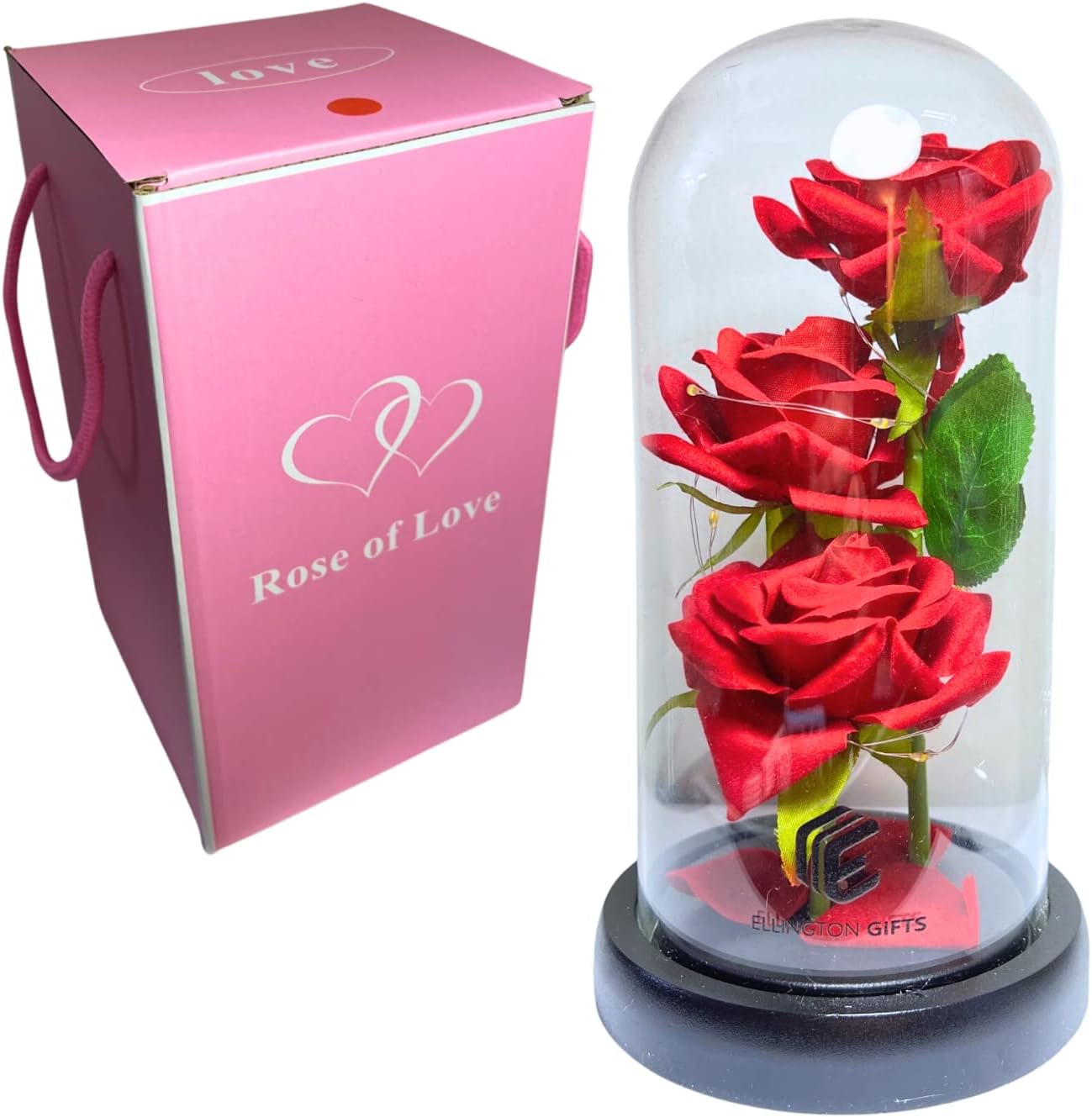 Artificial Flower Rose Gift | Light Up Night LED, Forever Enchanted Rose in Glass Dome, Birthday Gifts for Women Mom Girlfriend, Special Valentine's Day (Premium Red)