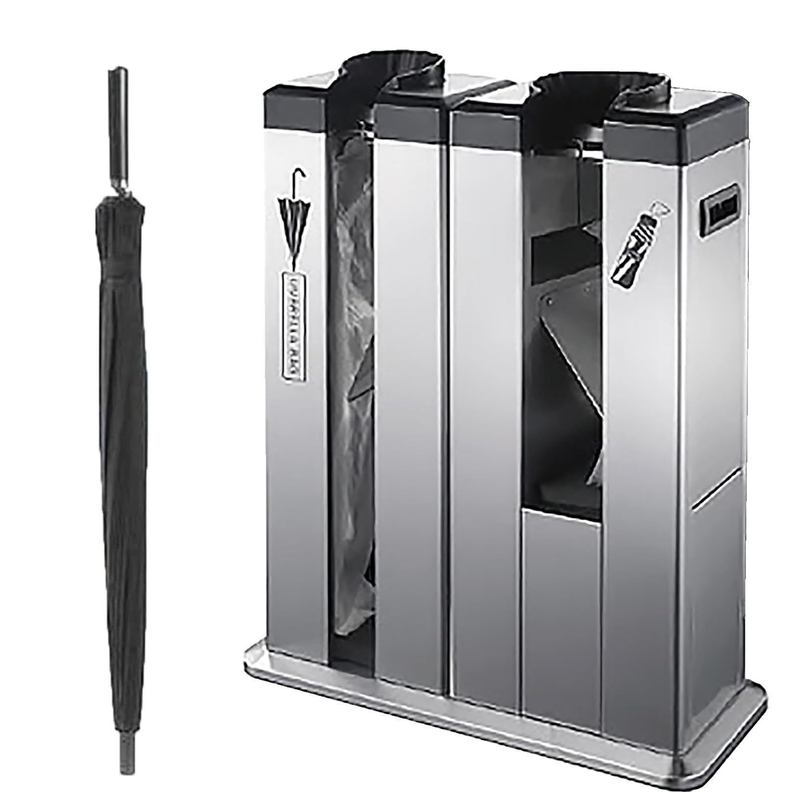 Machine d'emballage de parapluies humides Commerciale avec Distributeur de Sacs sur roulettes pour Bureaux et événements Professionnels. Solution Durable, Pratique et Peu encombrante.