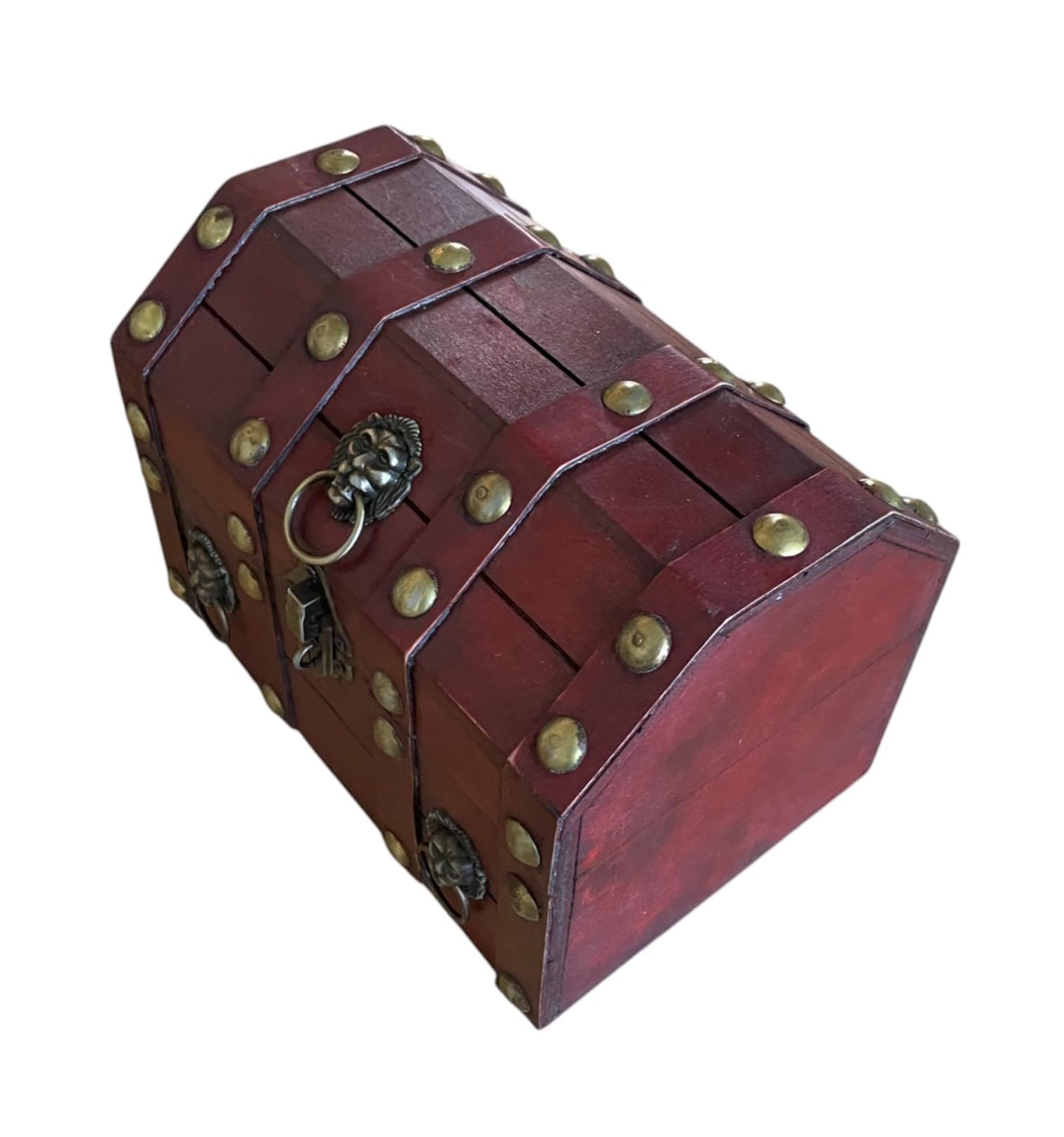 Only Colours Red Wooden Pirate Treasure Chest Kids - Vintage Memory Keepsake Box - Pirate Decoration Accessories - Antique Wooden Jewellery And Trinkets Holder - Memory Box Kids - Trunk Treasure Chest Gift