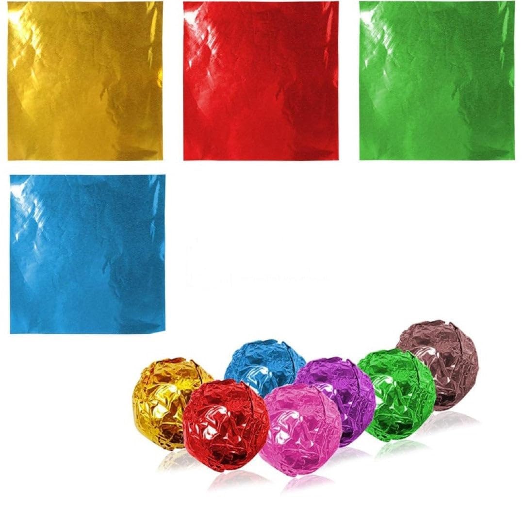 Square Sweets Candy Chocolate Lolly Paper Aluminum Foil Wrappers | 4 in 1 Color | Pack of 200 | Candy Wrappers Aluminium Foil Packaging for DIY Chocolate Candy Packaging and Decoration