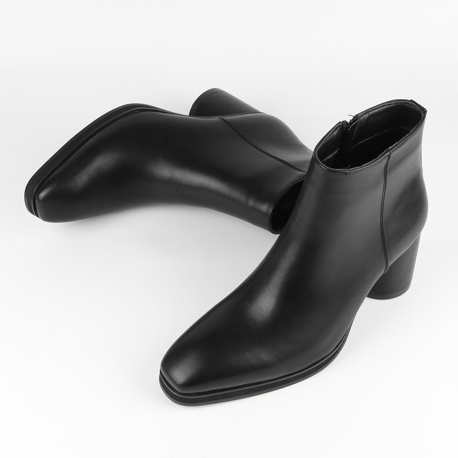 Stivaletto da Uomo con Tacco Alto Chelsea Boots Scivolare su Stile PU Pelle Doppia Cerniera Laterale Scarpe più Alte
