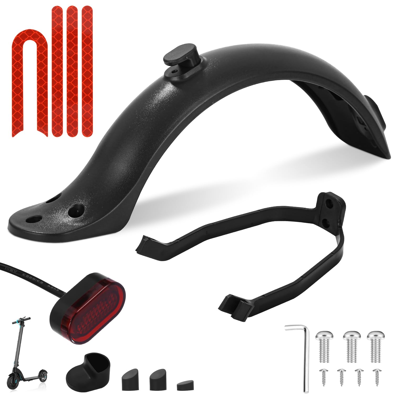Ixydor Guardabarros Trasero para Scooter, Accesorios para Patinete Electrico para Xiaomi M365 1S con Soporte Guardabarros, Luz Trasera, Tornillo, Tira Reflectante