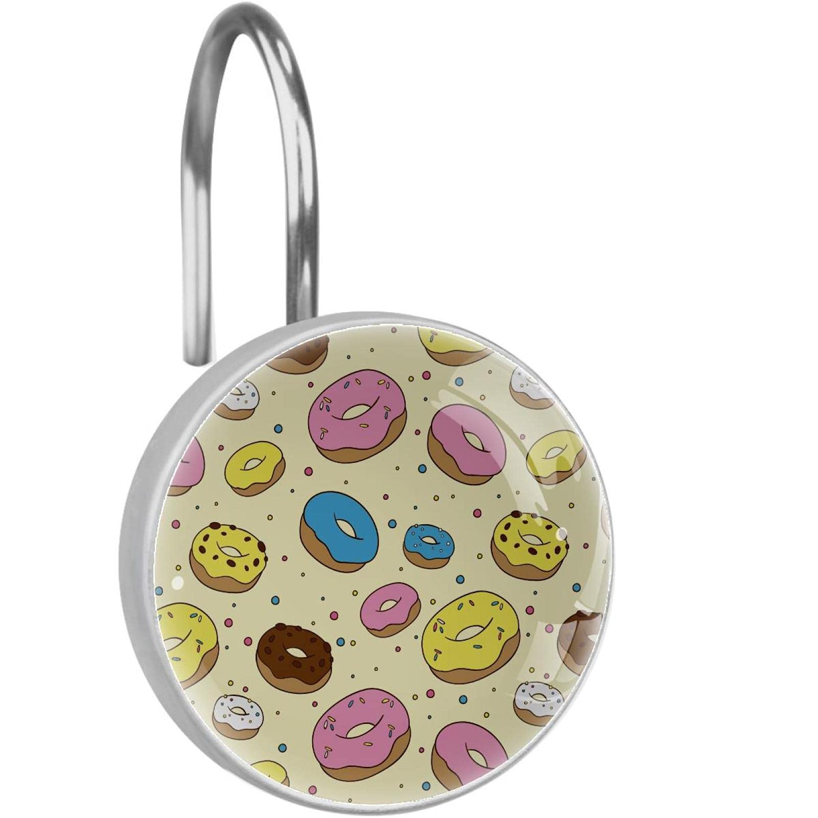 Crochets pour rideau de douche en acier inoxydable : lot de 12 anneaux donuts rose et jaune