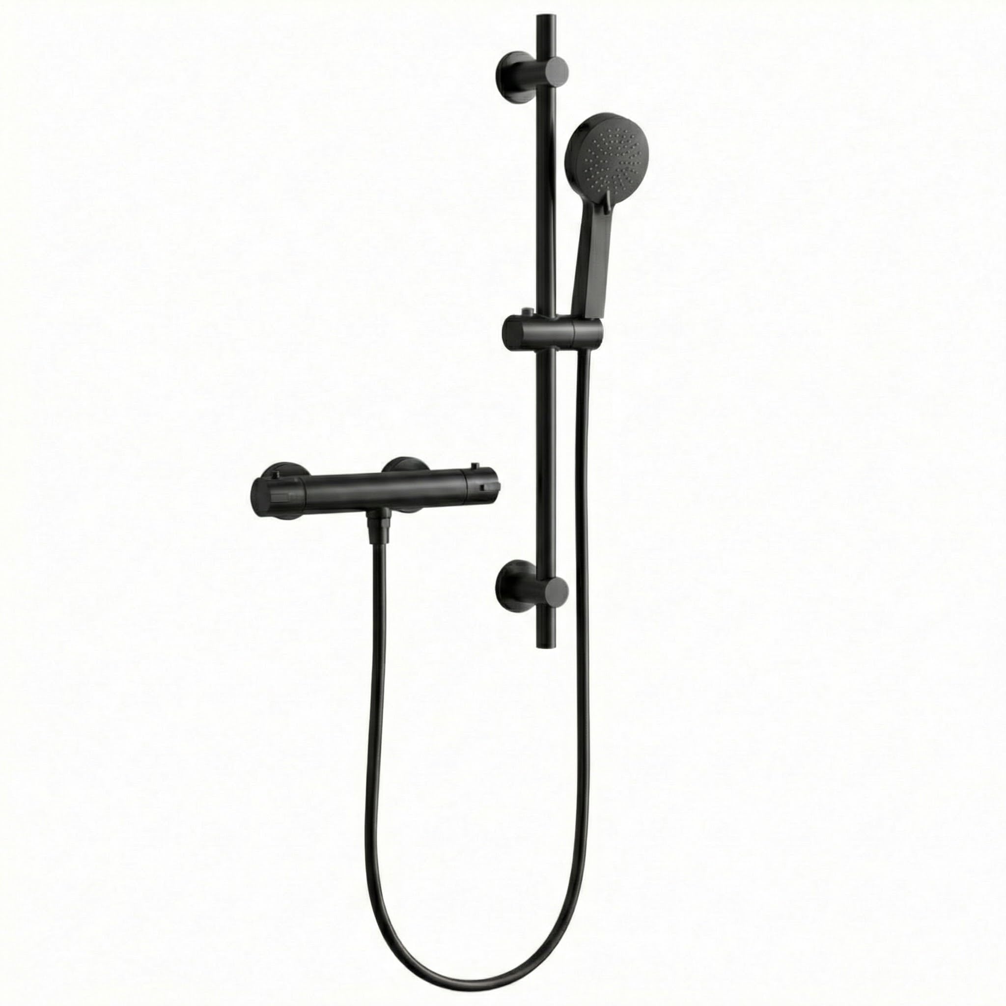 Arko Thermostatic Shower Mixer with Adjustable Riser Kit, Wall Mounted Exposed Thermostatic Shower Set, Wall Mounted Hand Shower with Rise Rail (Square, Black)