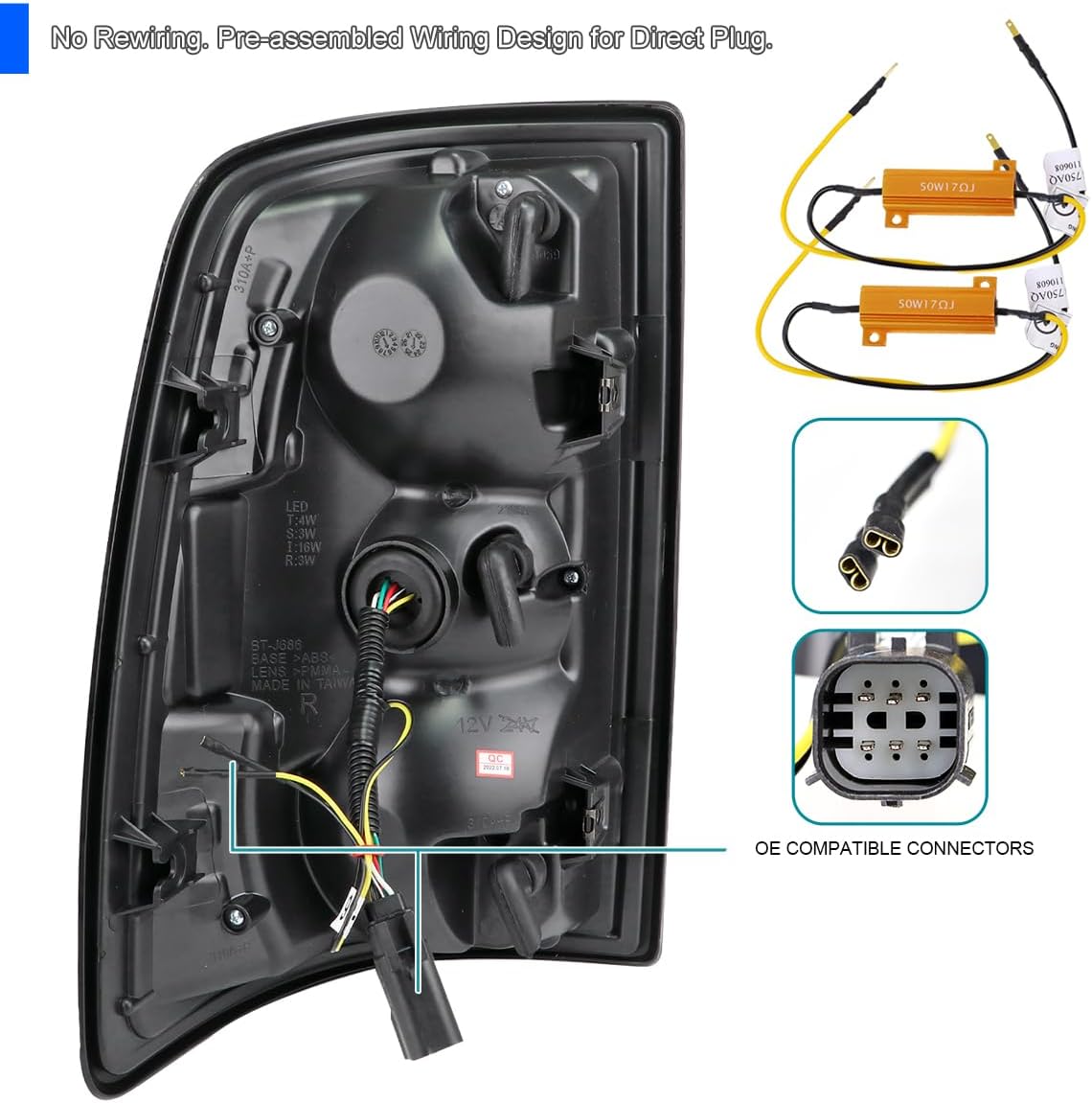 SPEC-D TUNING Black Tail Lights w/Fiber Optic Sequential LED Turn Signal Lights Compatible with 2019-2024 Dodge Ram 2500/3500