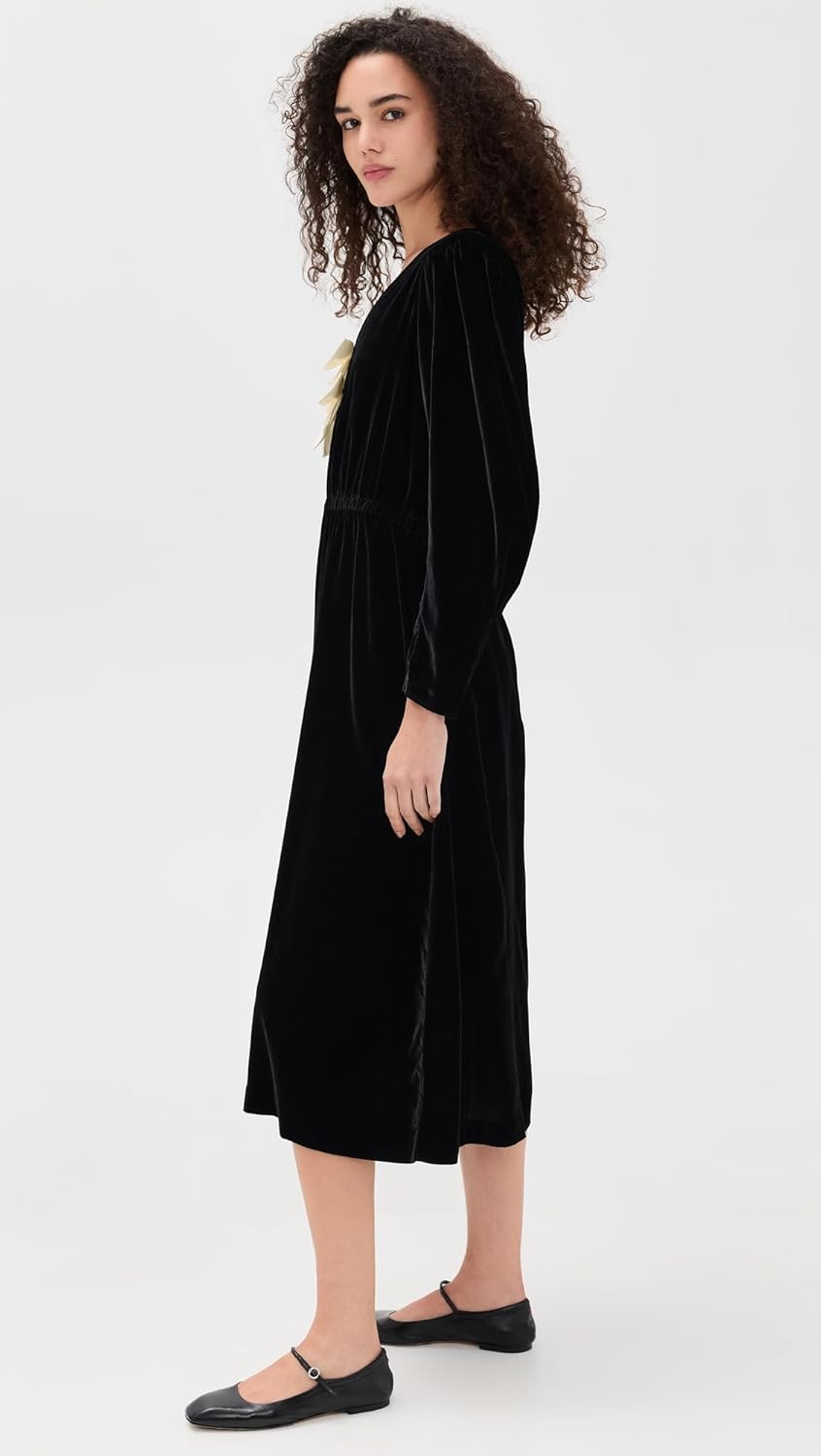 Sea Women's Seraphine Velvet Long Sleeve Midi Dress - Image 4