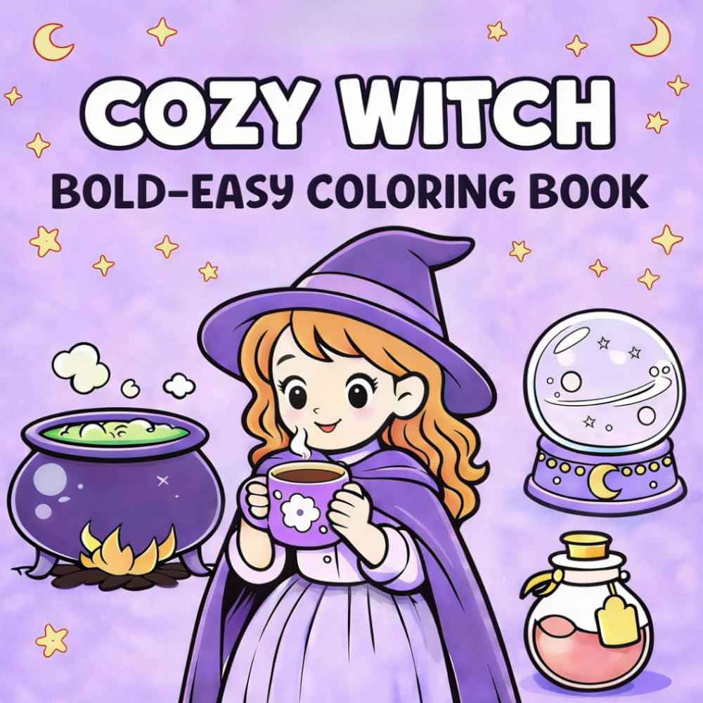 Cozy Witch: Bold-lined Coloring Book for Alcohol Markers (Bold-Easy Coloring Book Series)