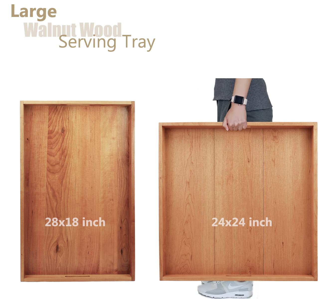 Plateau ottoman rectangulaire extra large en bois de cerisier avec poignées, pour servir le thé, le café ou le petit déjeuner au lit, 71 x 45 cm