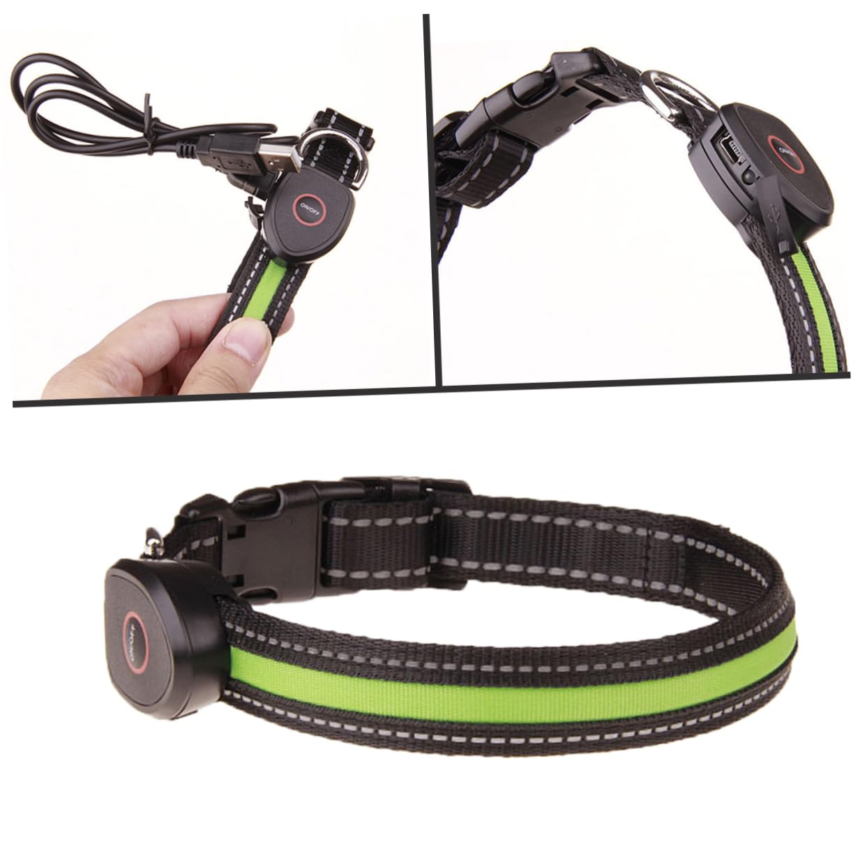 Kisangel Lot De 3 Colliers Lumineux LED Rechargeables pour Chien pour La Marche Nocturne Taille Réglable