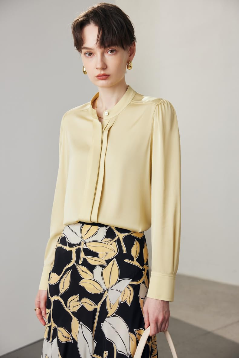 Camisa de Oficina Blanca de Seda Crepe elástica para Mujer