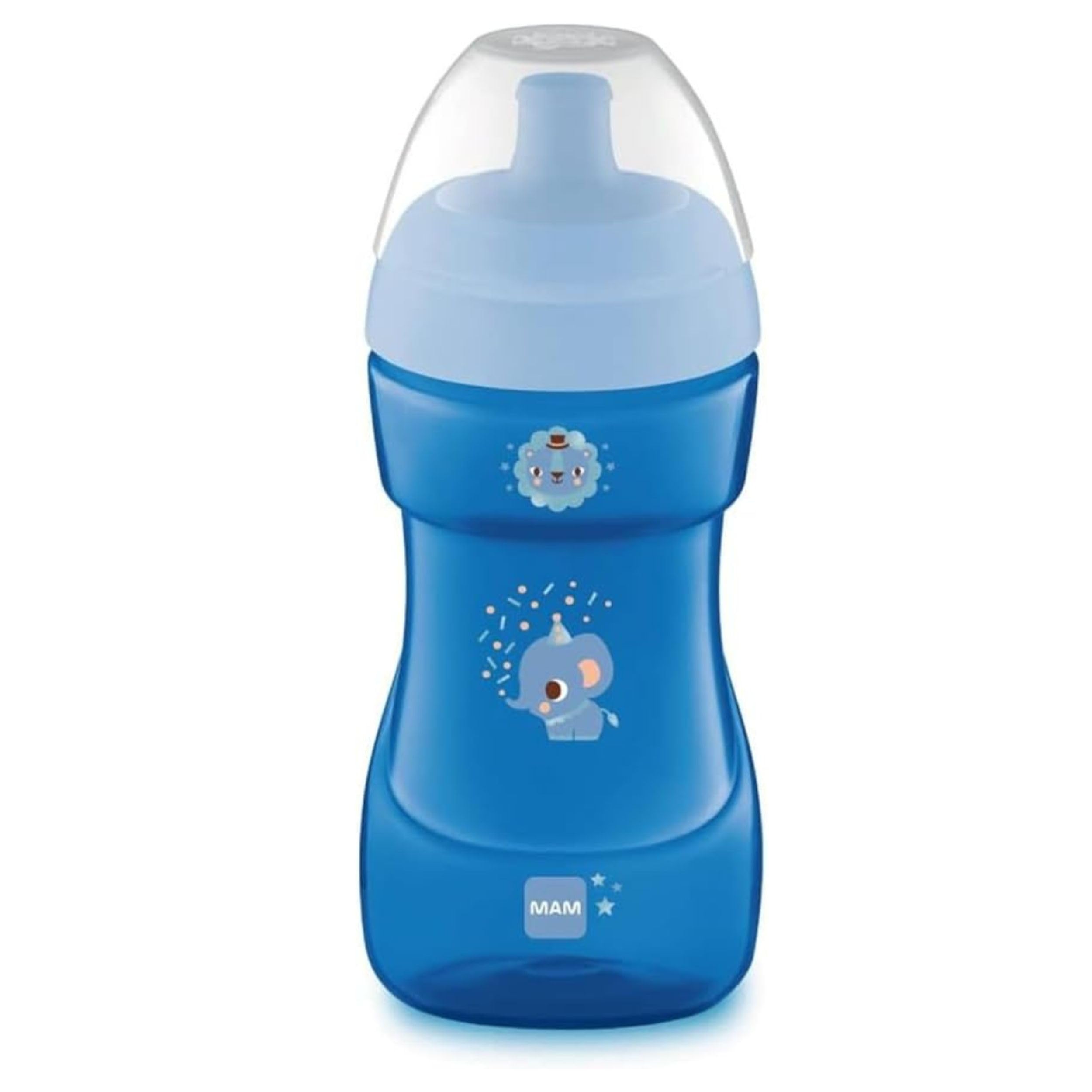 MAM Sports Cup Tazza bambini 330 ml, Biberon acqua e latte per neonati 12+ mesi da viaggio ideale fuori casa, Borraccia neonato ricurva con beccuccio anti-goccia e valvola per flusso libero, Azzurro
