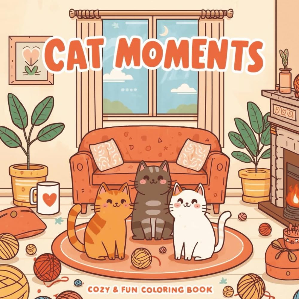 Cat Moments: Cozy & Fun Coloring Book: Adorable Cats, Cozy Home Scenes, and Simple Designs for Relaxation, Creativity & Stress Relief