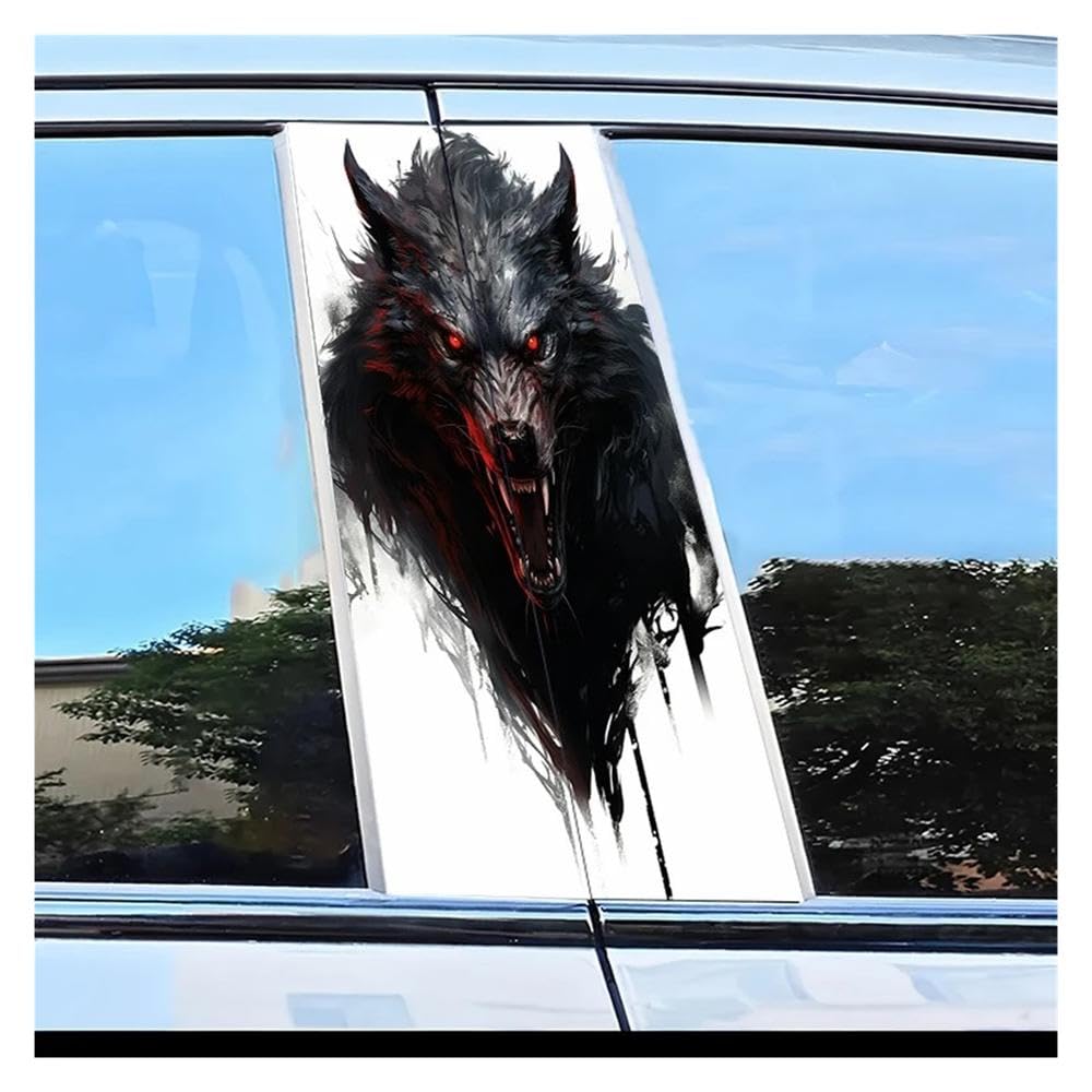 Dabhuoc One Color Car Parts 2Pcs Car B-Pillar Sticker Wolf Head Pattern Scratch Resistant Film