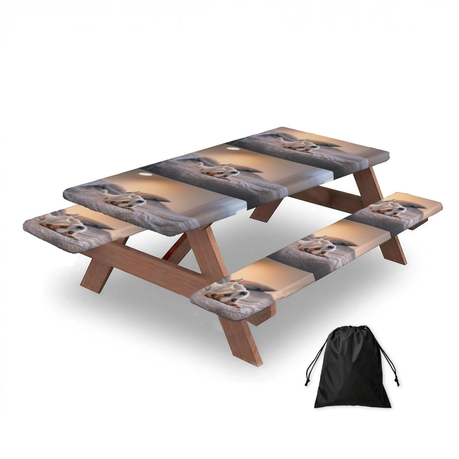 Dopklna As Picture Cute Little Dog Jack Russell Terrier, Picnic Table Cover With Bench Covers -Waterproof Elastic Fitted Tablecloth For Garden Camping Patio 76X152cm