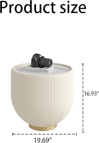 Miniatura 115 de Mesa auxiliar redonda moderna, mesa auxiliar de sofá de mármol sintético con base cubierta de cuero sintético en forma de cuenco, mesa auxiliar