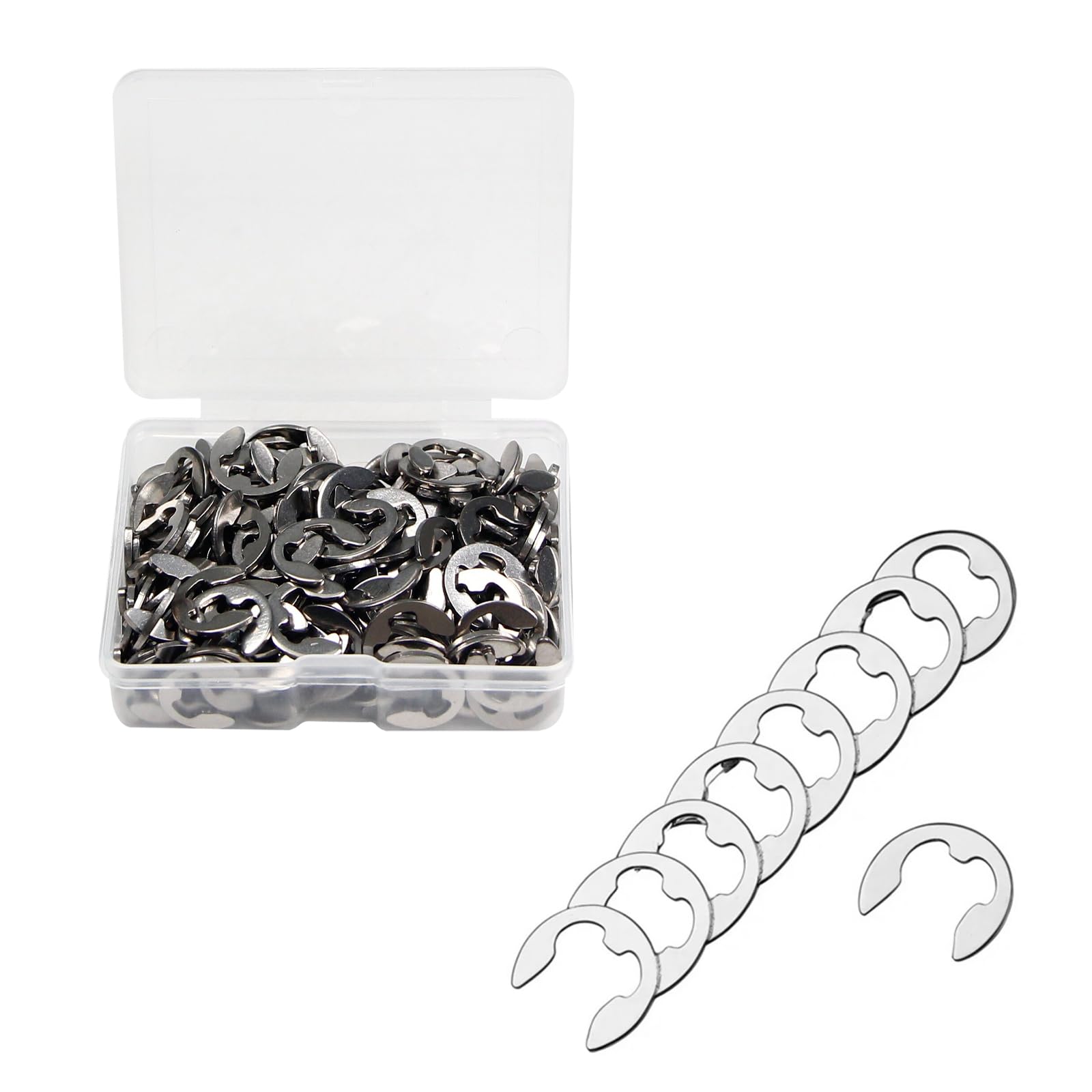 200Pcs M6 E-Clip Circlip 6mm External Retaining Rings,Juvielich 304 Stainless Steel E-Clip Retaining Shaft Snap Rings E-Ring Metric for Automobiles,