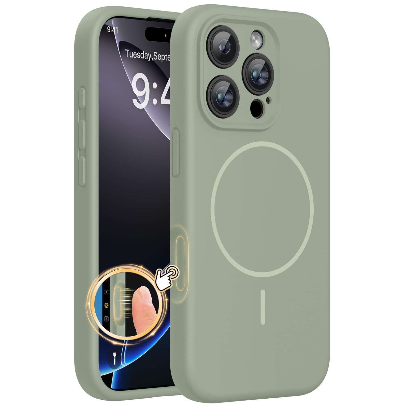 Miracase Magnetic for iPhone 16 Pro Case, Silicone, Patina Green