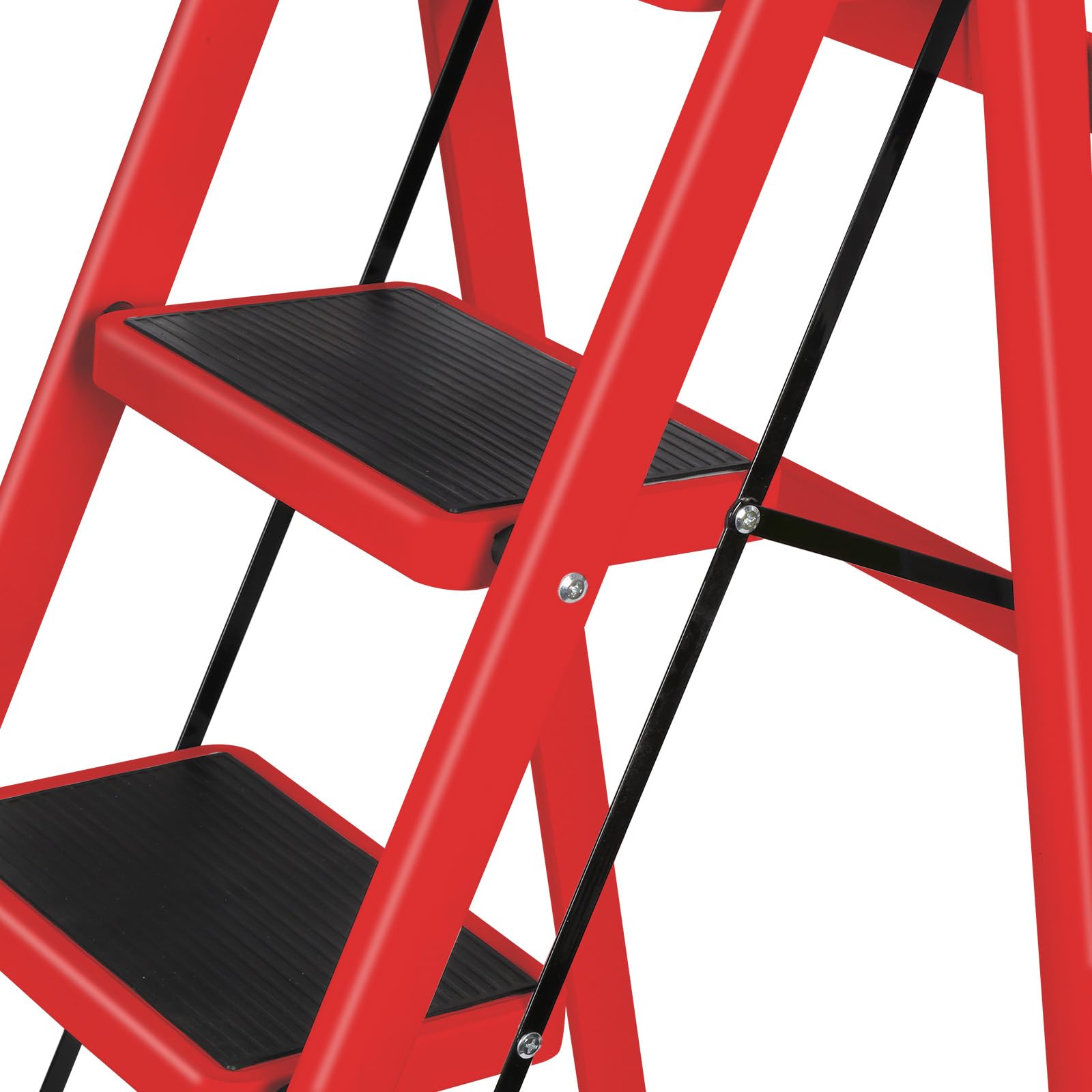 Escabeau Ménager 3 Marches en Aluminium avec Mains Courantes 150 KG Escabeau en Aluminium Echelle Multifonctions pour Maison et Bureau-104 x 57 x 41,5 cm - 3 marches (Rouge)