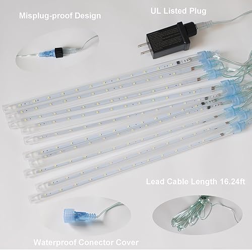 Miniatura 4 de Luces de Navidad para exteriores, 10 tubos, 240 LED, luces de caída de lluvia, IP65, impermeables, con certificación UL, luces de lluvia de
