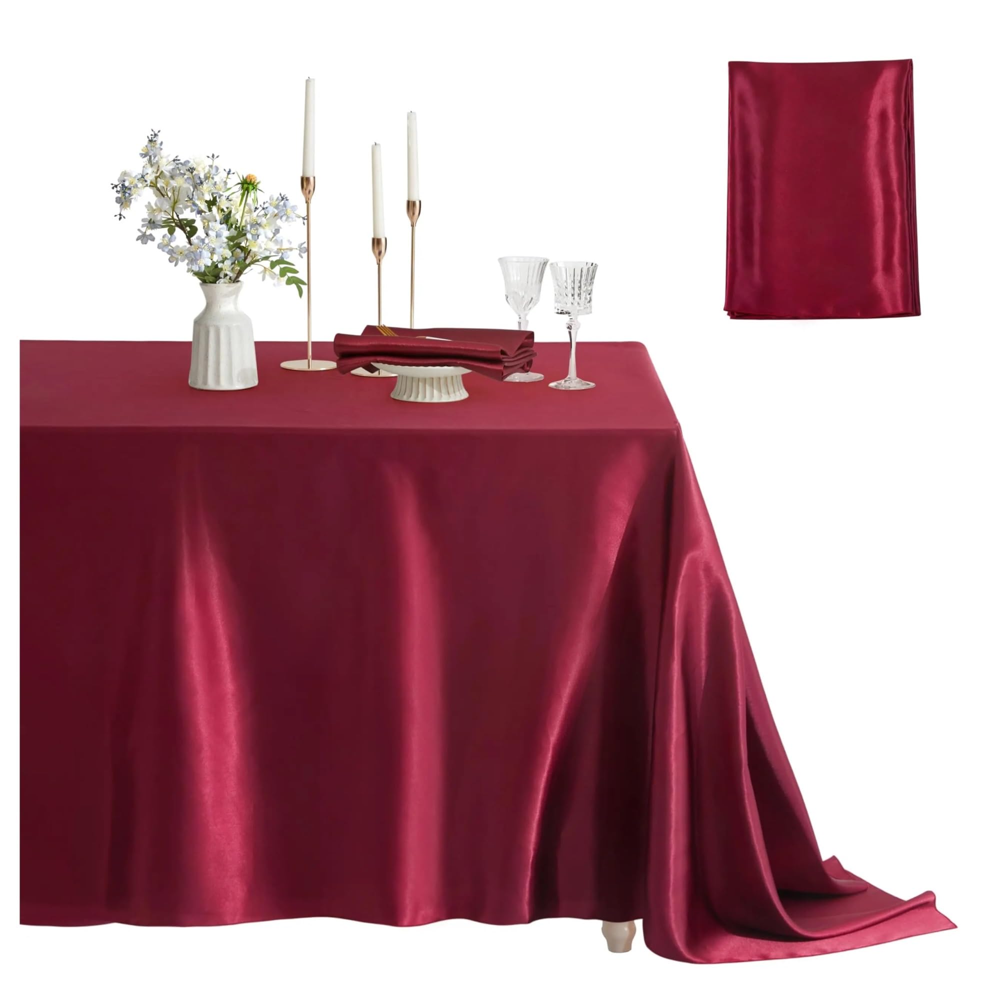LuMOUzhou Reusable Rectangle Satin Tablecloth Satin Tablecloth Rectangle Multicolor 145x260cm for Wedding Party Banquet Dining Room(Burgundy)