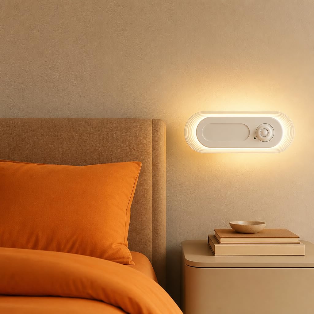 LED Akku Wandleuchte mit Bewegungsmelder Dimmbar Wandlampe Batteriebetriebene USB Aufladbar Kabellos Nachtlicht Ohne Stromanschluss Magnetische Wandlichte für Küche Kleiderschrank Kinderzimmer