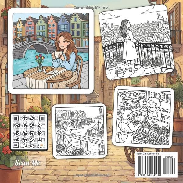 Cozy Girl's European Holiday: Relaxing Hygge Coloring Book for Adults & Teens | Cute & Fun Easy Bold Line Designs of Cafes, Cobblestone Streets, ... Self-Care Gifts (Cozy Girl Collection) image 3