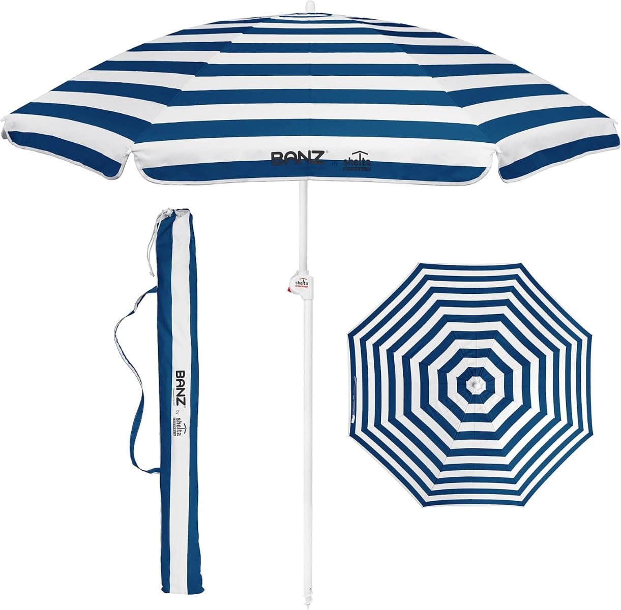 Shelta Australia - Sombrilla de playa Noosa de 180 , rayas azules y blancas